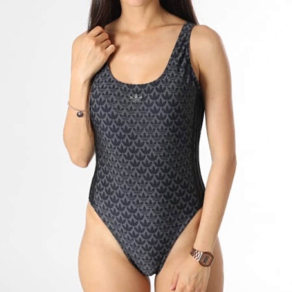 Adidas Black One Piece Swimsuit with Geometric Pattern